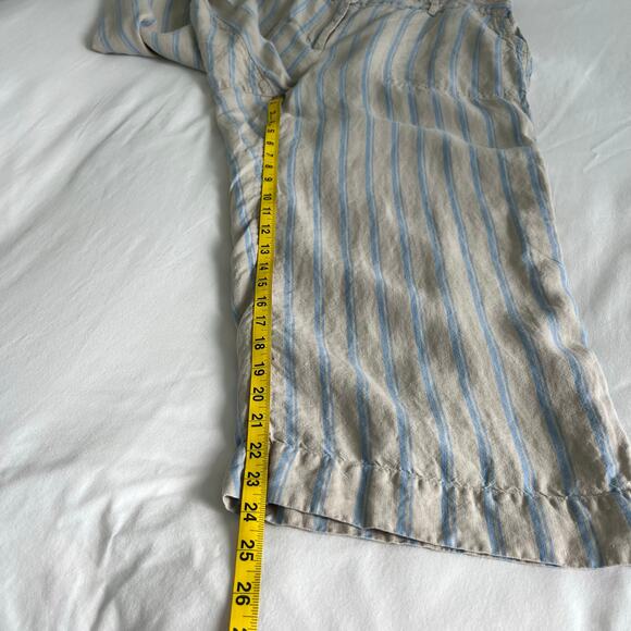 J. Jill Love Linen 100% Linen Creased-Front Wide-Leg Striped Blue Cream Pants - Picture 8 of 15